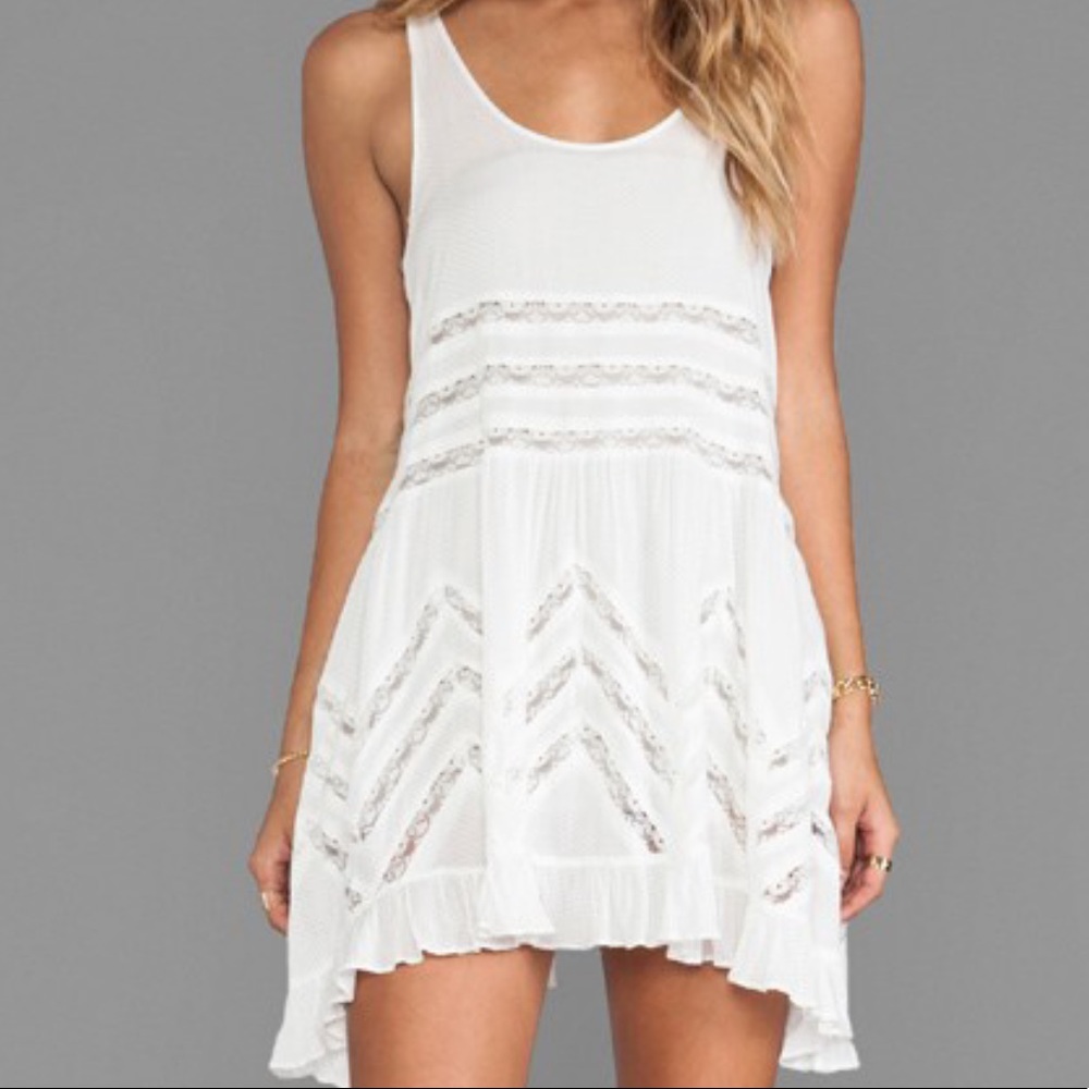 Free People White Polka Dot Lace Flowy Tank Tunic